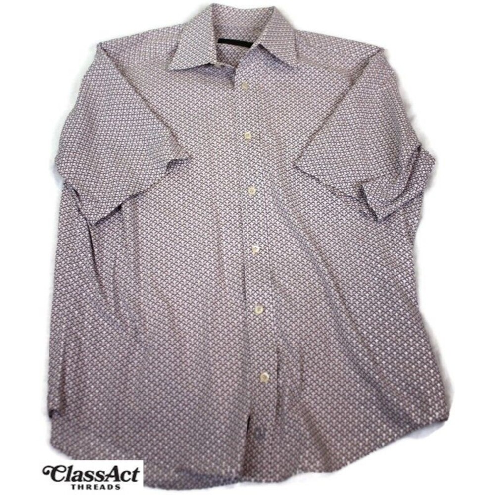 Bugatchi Uomo Men's Short Sleeve Button Front Casual Shirt M Brown Geo Metric